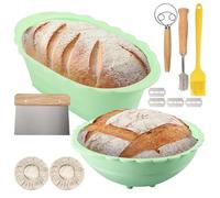 Banneton - Cestino per lievito in silicone, pieghevole, ovale, 27,3 cm, rotondo, 25,5 cm, set completo di utensili essenziali per fare il pane, facile da pulire e conservare
