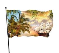 Bannière Beach Palm Trees At Dusk Durevole Bandiera Coutures Doubles Garden Flag Per Bar Home Eventi 90X150Cm