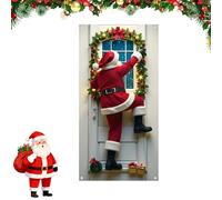 Bannière de porte Joyeux Noël Père Noël, couverture de porte drôle de Père Noël 2D réaliste pour la maison, bannières de Noël intérieures et extérieures à suspendre (A*1)
