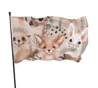 Bannière Tree Animals Deer Rabbit Hedgehog Bear And Fox Colore Vivido Bandiere Pirata Decor Garden Flag Per Conferenza Esterno Interno 90X150Cm