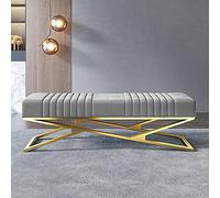Banquette rembourrée en Velours de Luxe Banc à Chaussures d'entrée Confortable avec Base dorée Banc de canapé appoint Multifonction pour Chambre à Coucher ModerneGris Clair 70x38x42cm