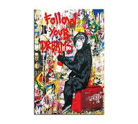 Bansky, quadri su tela con graffiti Follow Your Dreams Street Art, stampa artistica da parete moderna, XXL, con cornice, 60 x 40 cm