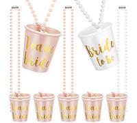 BANTI Bicchieri Addio al Nubilato Team Sposa e Sposa in Plastica Collana in Vetro con Foglia D'Oro per Collane di Addio al Nubilato 12 Pezzi (Rosa e Bianco)