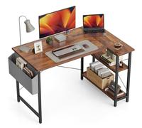 BANTI Scrivania per computer piccola a forma di L, con ripiani, 101,6 cm, per casa e ufficio, piccola scrivania ad angolo per studio, scrivania da studio, colore marrone scuro