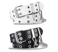 Bantre 2 pezzi Cintura con Doppio Gommino, Cintura Punk in Pelle PU con Catena Staccabile in Metallo, Cintura con Occhiello per Cintura Jeans, per Donna Uomo, Gonne Jeans o Vestiti (Nero, Bianco)