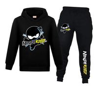 Banxidi Ninja Kidz - Tuta con cappuccio per bambini, a maniche lunghe, set da 2 pezzi, abbigliamento sportivo, 2-13 anni, Nero , 10-11 Years