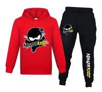 Banxidi Ninja Kidz Tuta con Cappuccio per Ragazzi Bambini Felpa a Maniche Lunghe Set da 2 Pezzi Abbigliamento Sportivo 2-13 Anni, Rosso, 12-13 Years