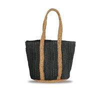 Banzaii borsa donna estiva colorata, borsa mare in paglia intrecciata, interamente realizzata a mano Santorini Nero