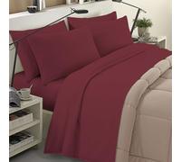 Banzaii Completo Lenzuola Invernale Felpate in Flanella Anti-Pilling 100% Cotone, adatto anche ai materassi più alti, 4 pezzi, Matrimoniale Bordeaux