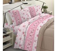 Banzaii Completo Lenzuola Invernale Felpate in Flanella Anti-Pilling 100% Cotone Matrimoniale (per Materasso 160/170 cm, Altezza Fino a 35 cm) Caterina Rosa