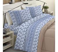 Banzaii Completo Lenzuola Invernale Felpate in Flanella Anti-Pilling 100% Cotone Matrimoniale (per Materasso 160/170 cm, Altezza Fino a 35 cm) Diletta Blu