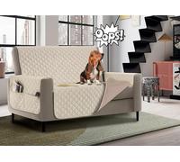 Banzaii Copridivano Impermeabile 3 Posti, Salvadivano Antimacchia Trapuntato Bicolor Universale con Tasche Portaoggetti Panna/Sabbia - Seduta 170 cm