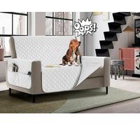 Banzaii Copridivano Impermeabile 4 Posti, Salvadivano Antimacchia Trapuntato Bicolor Universale con Tasche Portaoggetti Bianco/Bianco - Seduta 230 cm