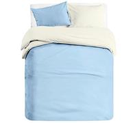 Banzaii Set Copripiumino Bicolor 100% Microfibra con Federe Double Face 3 Pezzi Matrimoniale 250x200 cm Azzurro/Panna
