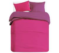 Banzaii Set Copripiumino Bicolor 100% Microfibra con Federe Double Face 3pezzi Matrimoniale 250x200 cm Fuxia/Mora