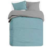 Banzaii Set Copripiumino Bicolor 100% Microfibra con Federe Double Face Matrimoniale 250x200 cm Acquamarina/Grigio Chiaro