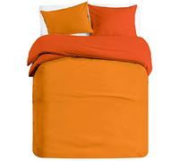 Banzaii Set Copripiumino Bicolor 100% Microfibra con Federe Double Face Matrimoniale 250x200 cm Arancio Chiaro/Arancio Scuro