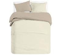 Banzaii Set Copripiumino Bicolor 100% Microfibra con Federe Double Face Matrimoniale 3 pezzi 250x200 cm Panna/Sabbia