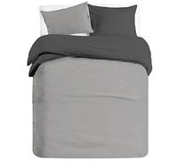 Banzaii Set Copripiumino Bicolor 100% Microfibra con Federe Double Face Matrimoniale 3 pezzi, 250x200 cm Grigio Chiaro/Grigio Scuro