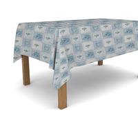 Banzaii Tovaglia in PVC Cerata Antimacchia Resistente a Sole e Intemperie Facile Da Tagliare Nella Misura Che Vuoi - Cuore Fiorito Azzurro 140x300 cm