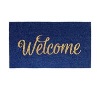 Banzaii Zerbino in Cocco da Esterno o Interno con Retro Antiscivolo e Brillantini Glitter Applicati 40x70 cm - Welcome Blu