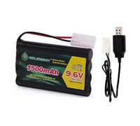BAOBIAN Batteria AA ricaricabile NiMH da 9,6 V 1500 mAh, 8 celle, con connettore standard Tamiya e cavi di ricarica USB, per auto RC, barche, camion, serbatoi e veicoli (confezione da 1)