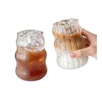 Baobiutin Bicchieri in vetro trasparente, 2 bicchieri ondulati da 530 ml, in vetro per caffè ghiacciato, da birra per succhi, acqua e cocktail per decorazioni