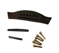 Baoblaze 1 Pezzo Ponte Chitarra Acustica Set Ponte Acustico Curvo Base Legno Fessura Lunga Sei Fori Piroli Punta Fissaggio Sicuro, Ponte Nero + Capotasto Nero + 6 Piroli In Rame Dorati