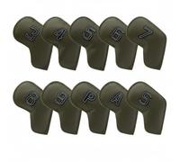 Baoblaze 10 Pezzi Copri da Golf Copri Testine Copriferri Protettore Custodia in Similpelle Idrorepellente Assorbimento Urti Numerata Adatta per Allenamento Lezioni Spostamenti, Verde Militare