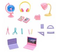Baoblaze 17 Pezzi Set di Cancelleria Miniatura Dettagliato Set di Accessori Scolastici con Laptop Apribile Realistico per Gioco Immaginativo