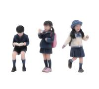 Baoblaze 3 Pezzi Bambini in Miniatura Figure Personaggi Scolari Statue Modelli Resina 3D Stampata Dipinta con Zaino Posa Variegata Adatte per Diorami Plastici Stradali Collezione