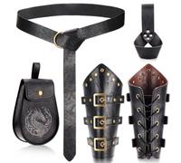 Baoblaze 6 Pezzi Bracciale Cavaliere Medievale Cintura con Fibbie Borsa con Sacca Piccola con Laccio Supporto Portabottiglie Parabraccia con Occhielli in