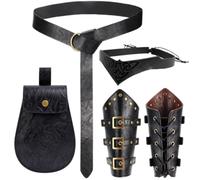 Baoblaze 6 Pezzi Bracciale Cavaliere Medievale Cintura con Fibbie Borsa con Sacca Piccola con Laccio Supporto Portabottiglie Parabraccia con Occhielli in