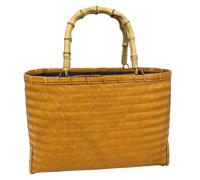 Baoblaze Borsa di Bambù Intrecciata Borsa Cesta Cestino Shopper Secchiello con Manici Comodi Trasporto a Mano Corpo Strutturato, Borsa A Mano In Bambù Intrecciato A Trama Fine Gialla