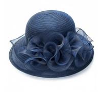 Baoblaze Cappello da Sole Donna Cappello Elegante Cappello con Ampia Cappello da Cerimonia Cappello Pieghevole in con Volants Traspirante Leggero Adatto a Matrimoni Giardini Viaggio, Blu Navy