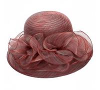 Baoblaze Cappello da Sole Donna Cappello Elegante Cappello con Ampia Cappello da Cerimonia Cappello Pieghevole in con Volants Traspirante Leggero Adatto a Matrimoni Giardini Viaggio, Rosso Vino
