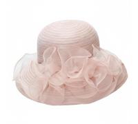 Baoblaze Cappello da Sole Donna Cappello Elegante Cappello con Ampia Cappello da Cerimonia Cappello Pieghevole in con Volants Traspirante Leggero Adatto a Matrimoni Giardini Viaggio, Rosa Chiaro