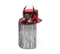 Baoblaze Cappello Gotico Cilindro Vintage Cappello Tuba Cappello Steampunk Cappello con Ornamenti Tipo Bussola Pizzo Occhiali E Frange in Lana Feltro Adatto