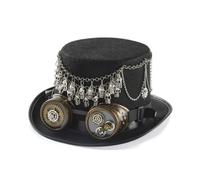 Baoblaze Cappello Steampunk Cappello a Cilindro Occhiali Ingranaggi Fascia Regolabile Catena Ciondoli Texture Feltrata Lana Feltro Adatto per Spettacoli