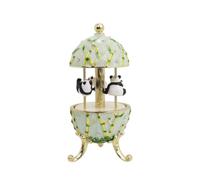 Baoblaze Carillon Rotante Musica Carosello Panda Soprammobile Musicale in Lega con Base Circolare E Cupola Decorata Texture Smaltata Verde E Accenti Dorati Adatto per Regalo Casa Scrivania 6.2x13.6cm