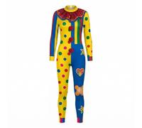Baoblaze Costume Clown Tuta Jumpsuit Aderente Maniche Lunghe Gambe Lunghe Collo Tondo con Volant Pompon Rossi Sul Davanti Stampa Multimotivo Pois Strisce, B142-591, XL