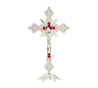 Baoblaze Crocifisso in piedi, scultura di Gesù, statua della croce di Gesù, con supporto, croce da tavolo, per decorazioni cristiane, tavolo delle preghiere, Argento