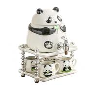 Baoblaze Dispenser Bevande Ceramica Panda Caraffa, 2L, Secchiello Panda 2L + Supporto In Ceramica Con 4 Tazze