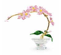 Baoblaze Display Piece Decorazione Fiore ea Statua Ornamento in Cristallo Artificiale con Fiori Arcati E Foglie Asta Curva Dorata E Base Sfaccettata Stabile