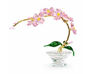Baoblaze Display Piece Decorazione Fiore ea Statua Ornamento in Cristallo Artificiale con Fiori Arcati E Foglie Asta Curva Dorata E Base Sfaccettata Stabile