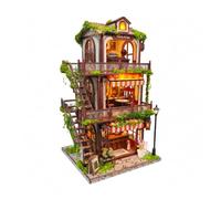 Baoblaze Libreria in Miniatura con Caffetria Modello Tridimensionale in Legno da Costruire con Illuminazione a Led per La Scrivania E La Libreria di Casa
