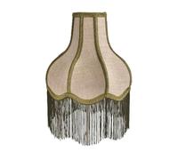 Baoblaze me in Tessuto Pagoda Cappello Coprilampada Schermatura con Frange Morbide 15 Bordo Sagomato in Flanella Pannelli, 12x30x29cm, Paralume In Lino Color Naturale Con Bordo Verde E Frange