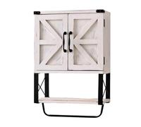 Baoblaze Mobiletto Da Bagno Armadietto Da Parete Pensile Sospeso Organizzatore Salvaspazio con Anta a Fienile E Portasciugamani Adatto per Bagno, Bianco