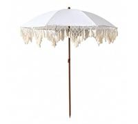 Baoblaze Ombrellone da Esterno Ombrello Parasol Tenda Parasole Baldacchino con Bordo Macramè E Nappe Palo Dritto Marrone, 1.7m, Ombrellone Da Giardino Con Nappe, Senza Base