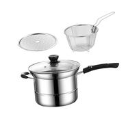 Baoblaze Pentola in acciaio inox, pentola per con coperchio, manico ergonomico, cestello scolapasta con vaporiera per pasta, sughi bollenti, Manico Lungo